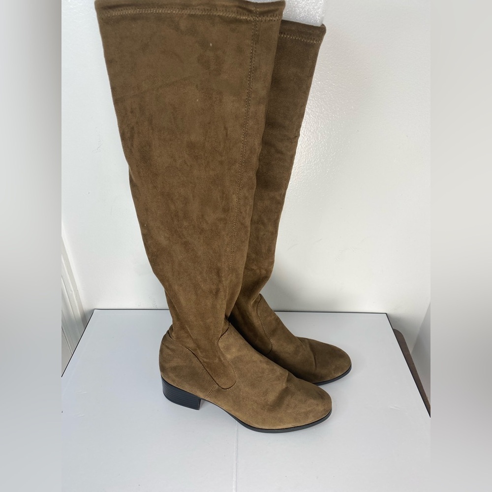 Zara Basic 40 Brown Over the Knee Heeled Boots With Laces